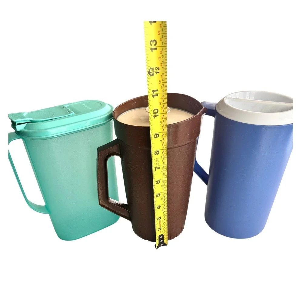 Vintage Tupperware Rubbermaid Pitcher Lot‎ Teal Blue Brown Retro Kitchenware 3pc